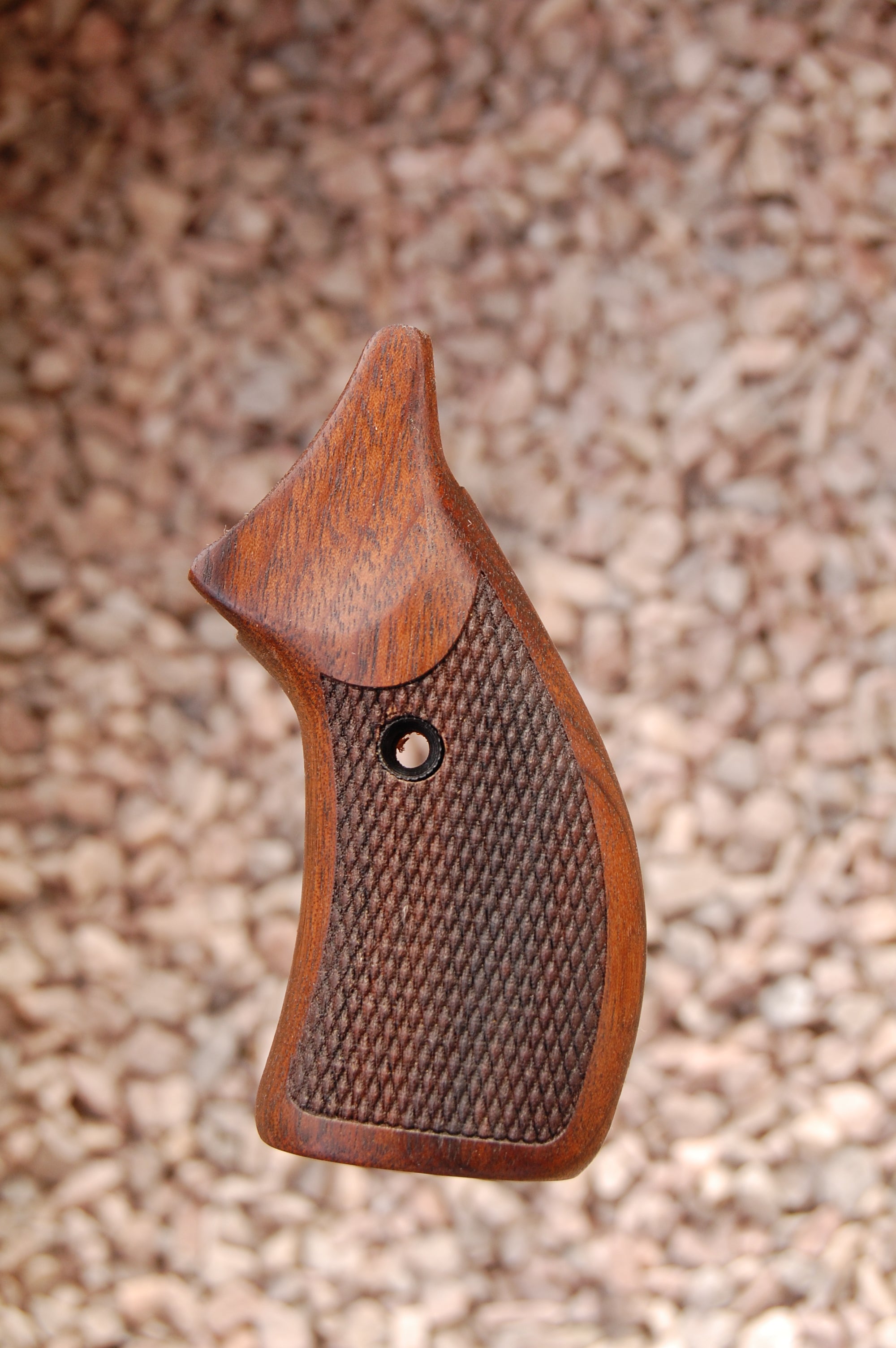 Handmade Checkered Hardwood Grips For S&W J Frame Round Butt Bodyguard – Opened Back